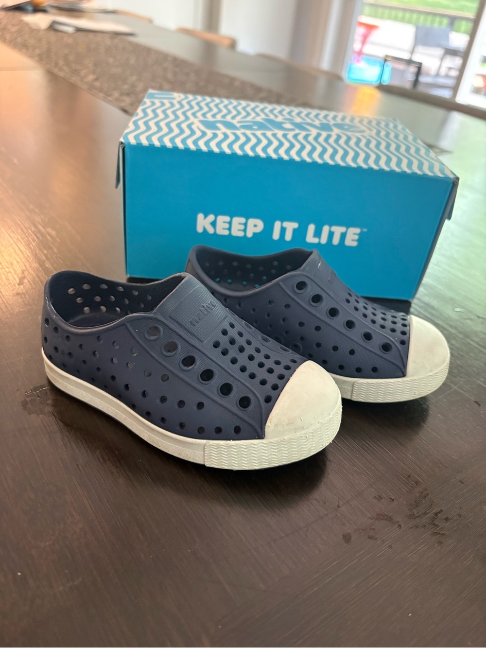 Native Jefferson Kids Slip-On Water Shoes in Navy with White Toe